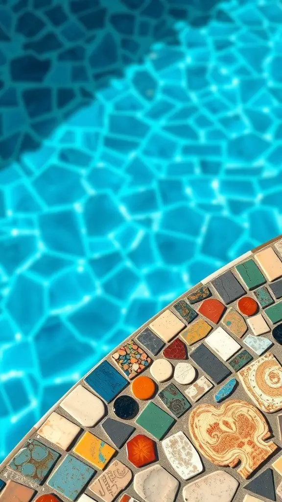 25+ Stunning Mediterranean Pool Designs to Enhance Your Outdoor Oasis 7 Close-up of traditional mosaic tiles around a Mediterranean pool with blue water