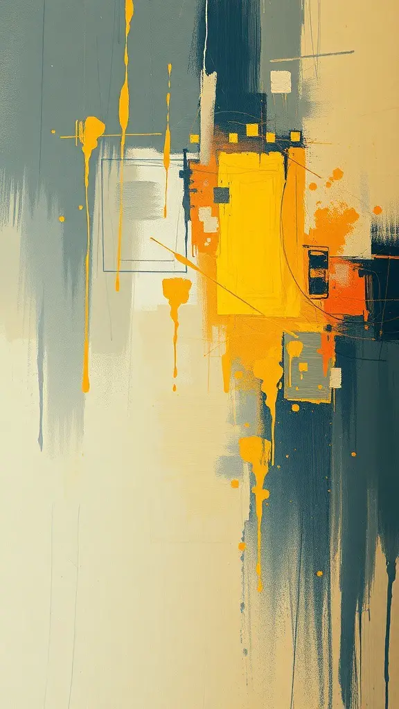 29+ Stunning Abstract Paintings You Need to See 10 An abstract painting featuring bold yellow and gray colors with geometric shapes.