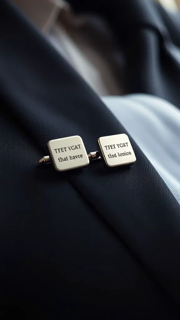 Custom engraved cufflinks on a suit