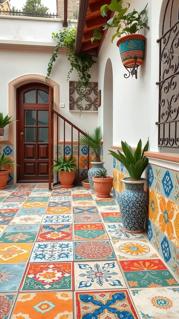 23+ Stunning Mediterranean Patio Ideas for Your Outdoor Oasis 8 Colorful Mediterranean patio with vibrant tile accents and plants