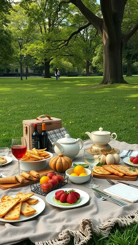 21+ Thoughtful Anniversary Gifts for Parents Celebrating 15 A luxury picnic setup with food and drinks in a park