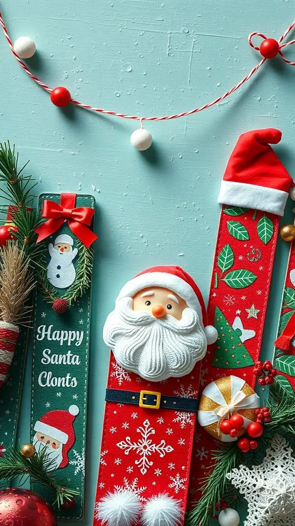 25+ Adorable Christmas Bookmarks You'll Love 5 Colorful Santa Claus bookmarks with festive decorations