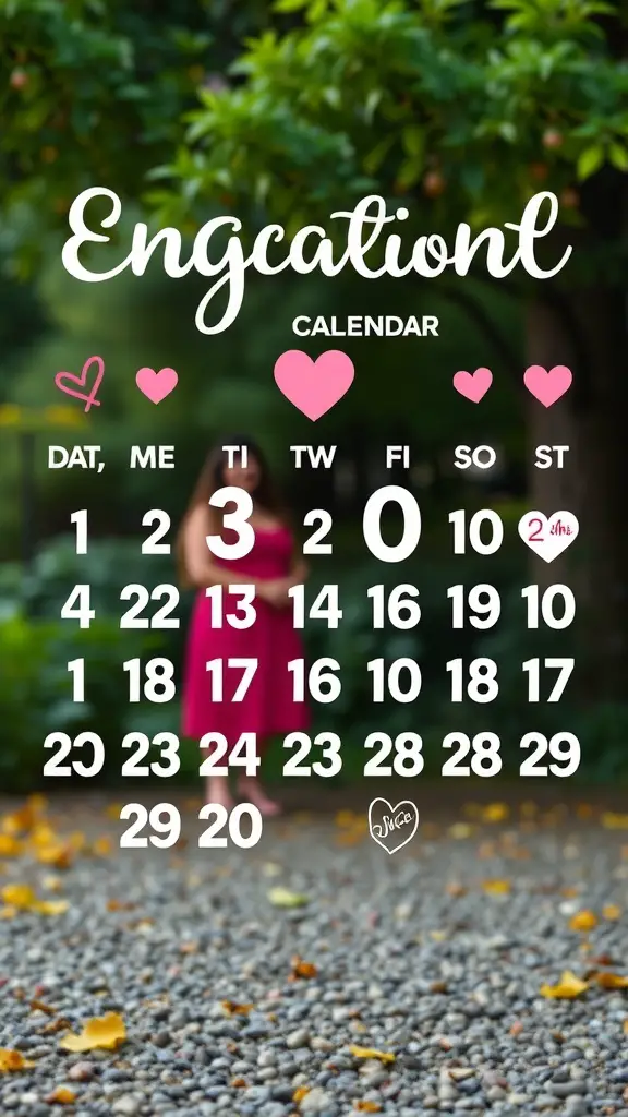 Engagement countdown calendar with hearts and colorful design