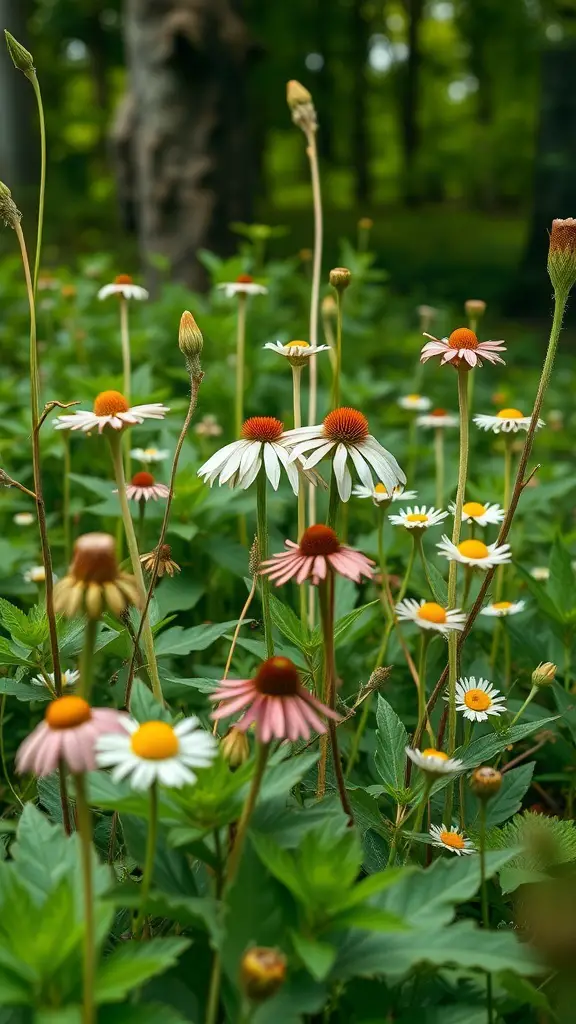33+ Fascinating Wild Plants You Can Discover Today 4 A field of wildflowers including echinacea and daisies, showcasing their vibrant colors and natural beauty.