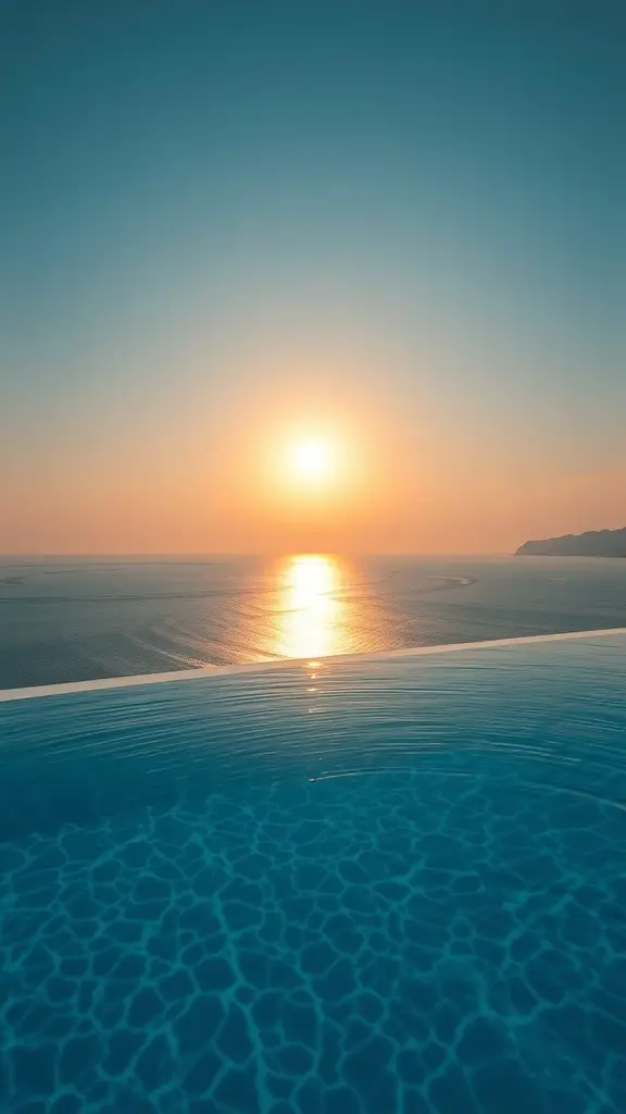 25+ Stunning Mediterranean Pool Designs to Enhance Your Outdoor Oasis 5 An infinity pool with a stunning view of the sea at sunset.