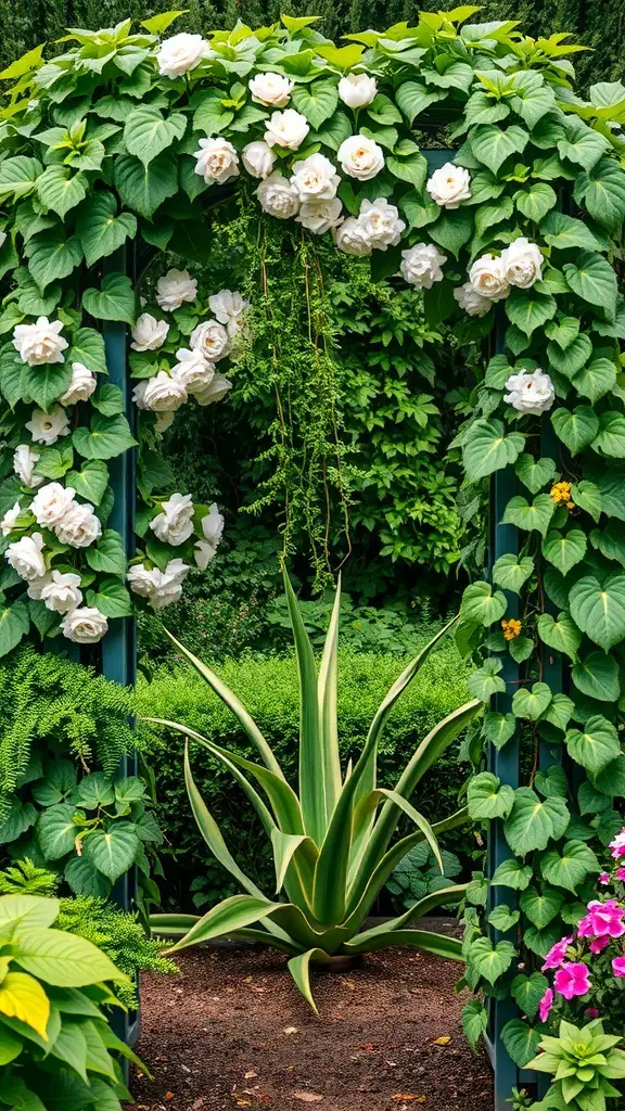 27+ Inspiring Italian Backyard Ideas for a Perfect Outdoor Retreat 13 A garden trellis covered with climbing vines and flowers, creating a beautiful archway.