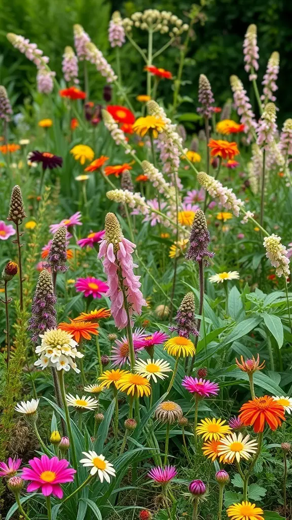 31+ Wild Garden Ideas to Transform Your Outdoor Space 14 A vibrant wild garden filled with various colorful flowers.