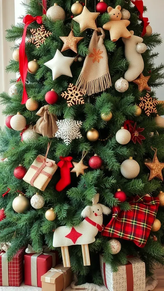Eclectic Christmas tree with various textures and ornaments