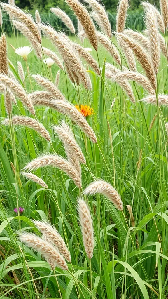 31+ Wild Garden Ideas to Transform Your Outdoor Space 16 A field of ornamental grasses with fluffy plumes and colorful flowers