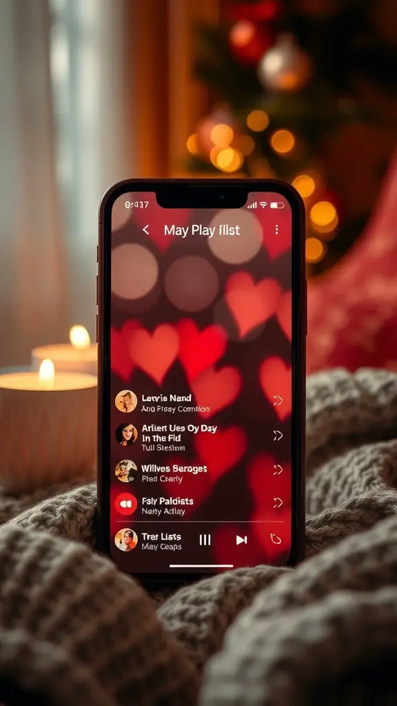23+ Thoughtful Homemade Gift Ideas for Your Boyfriend 16 A phone displaying a customized playlist with a cozy background.