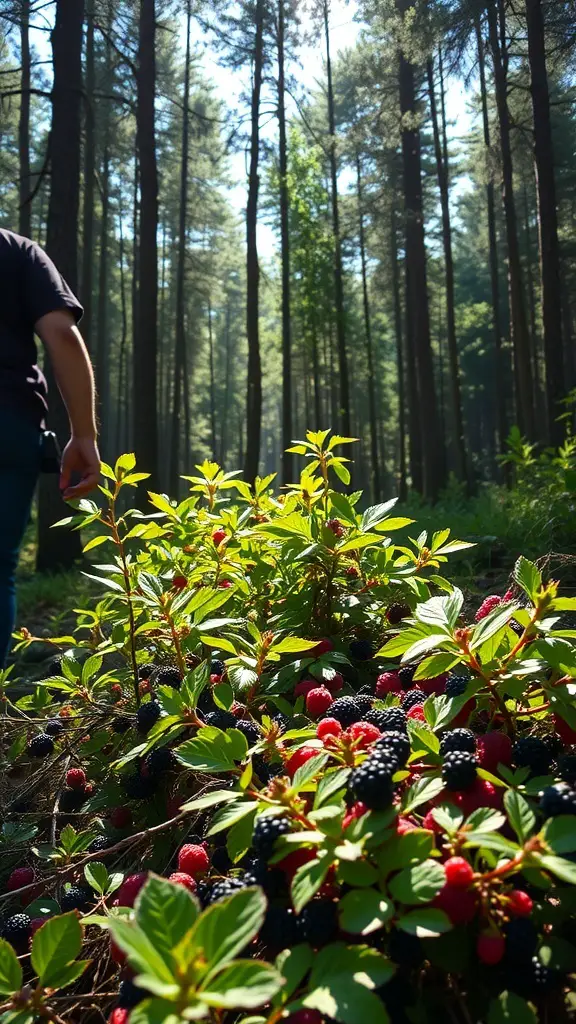 33+ Fascinating Wild Plants You Can Discover Today 3 A person walking through a forest, with a patch of wild berries in the foreground.