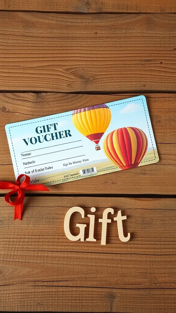 31+ Thoughtful Anniversary Gift Ideas for Every Couple 6 Colorful gift voucher with hot air balloons on a wooden table