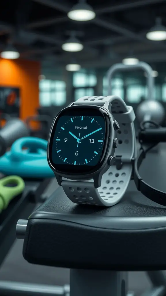 31 Thoughtful Birthday Gifts for Your Boyfriend: Unique Ideas He'll Love 5 A smartwatch with a fitness tracker displayed on a gym bench.