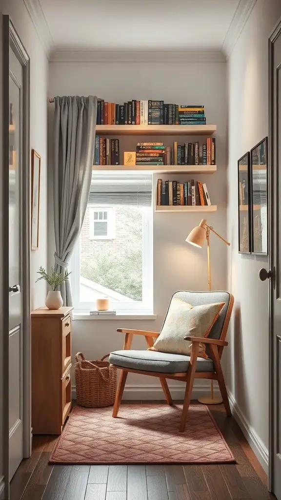 27+ Creative Long and Narrow Bedroom Ideas for Maximizing Space 3 Cozy reading nook with a chair, bookshelf, and window