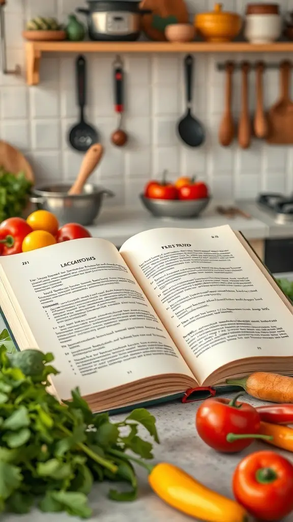 33+ Thoughtful Gifts Your Sister Will Adore 8 Open cookbook on a kitchen counter surrounded by fresh vegetables