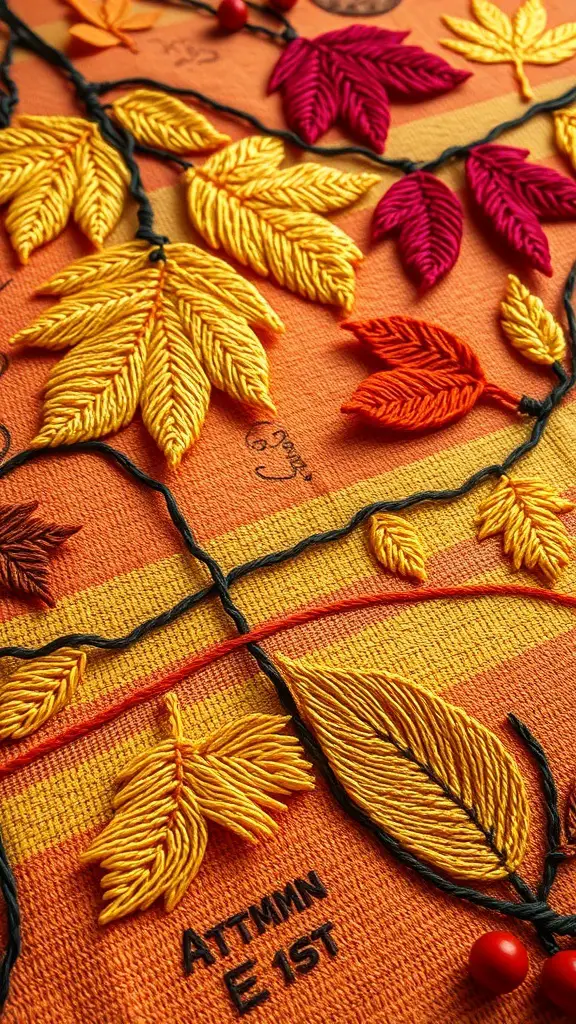 33+ Stunning Fall Embroidery Ideas to Try This Season 5 Colorful autumn leaves embroidered on fabric