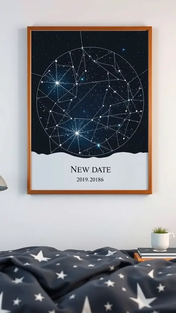 23+ Unique 2 Year Anniversary Gifts for Him 4 A framed custom star map showing constellations for a specific date.
