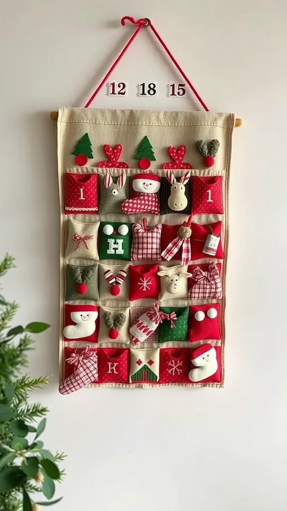 33+ Must-Try Christmas Sewing Patterns for Festive Fun 12 A colorful fabric advent calendar with pockets for each day leading up to Christmas, featuring festive designs.