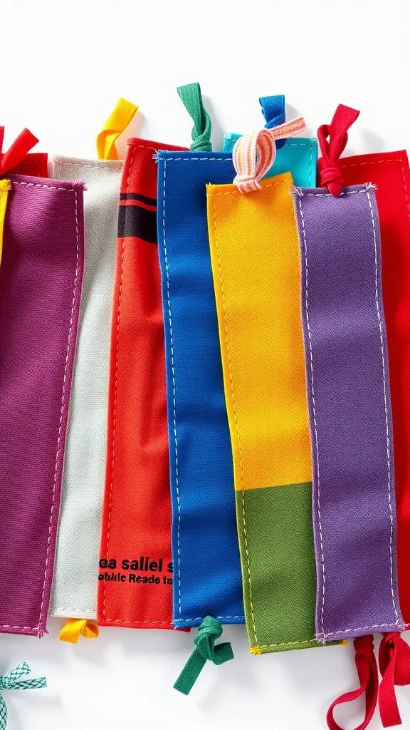 27+ Creative Fabric Bookmark Ideas to Elevate Your Reading Experience 16 A collection of colorful fabric bookmarks in various hues and patterns.