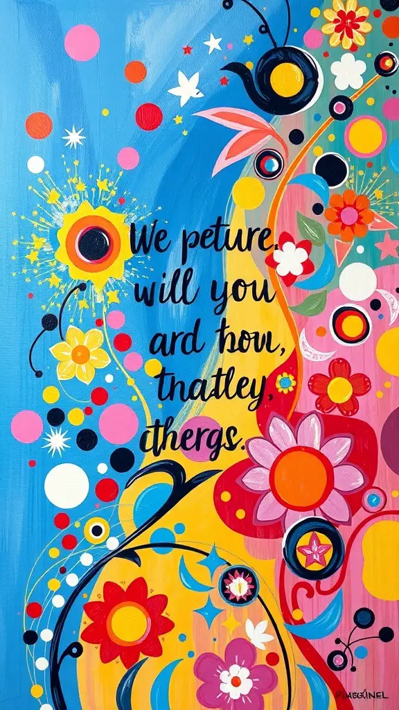 29+ Inspiring Acrylic Painting Ideas to Spark Your Creativity 11 A colorful acrylic painting featuring flowers and an inspirational quote.
