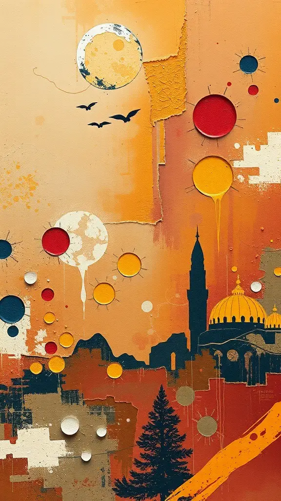 29+ Stunning Abstract Paintings You Need to See 5 An abstract painting featuring warm colors, textured layers, and circular shapes.