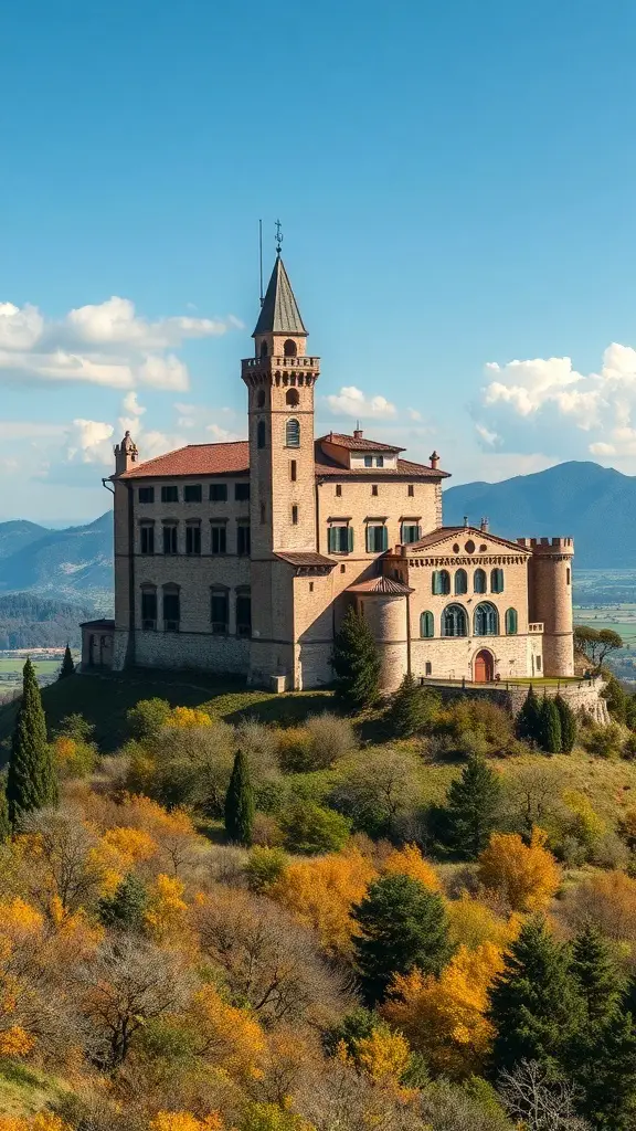 29+ Inspiring Tuscan Landscape Design Ideas You’ll Love 13 A historic castle on a hill surrounded by autumn trees