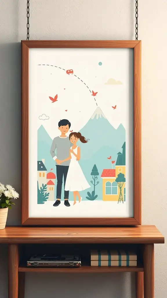 23+ Unique 2 Year Anniversary Gifts for Him 5 Custom illustration of a couple in a scenic landscape
