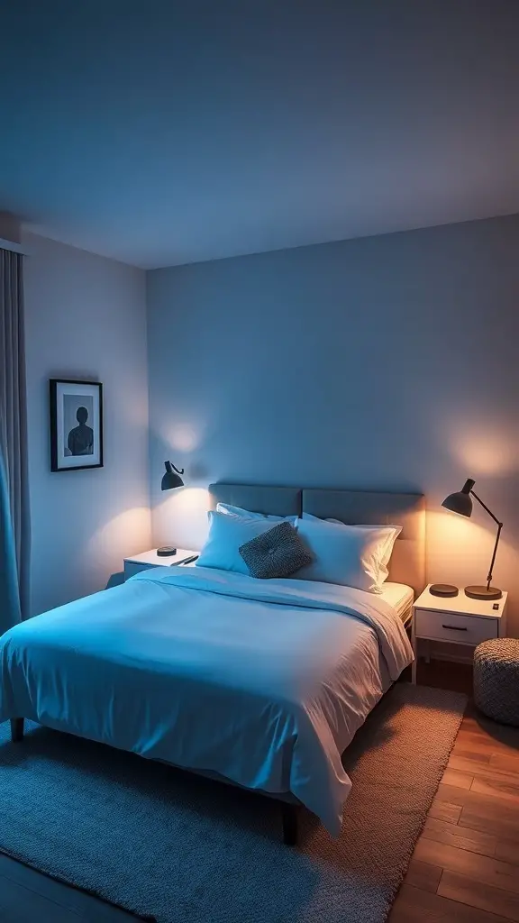 25+ Creative Tiny Guest Bedroom Ideas for a Cozy Space 11 A cozy guest bedroom with soft lighting and a warm atmosphere.