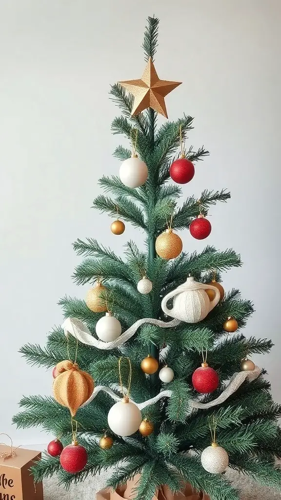 Eco-friendly decorated Christmas tree with natural ornaments and LED lights.