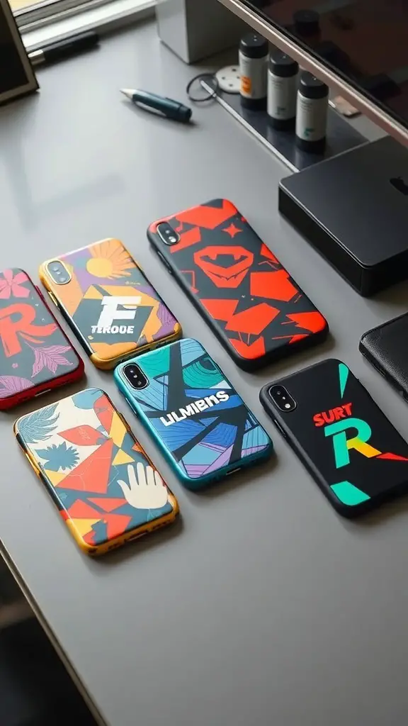 15 Unique Bridesmaid Gift Ideas to Show Your Appreciation 16 A variety of colorful customized phone cases displayed on a table.