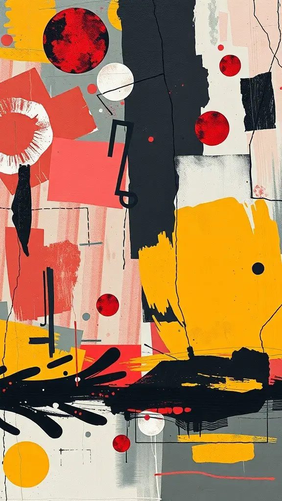 29+ Stunning Abstract Paintings You Need to See 16 An abstract painting featuring bold colors and shapes, showcasing mixed media techniques.