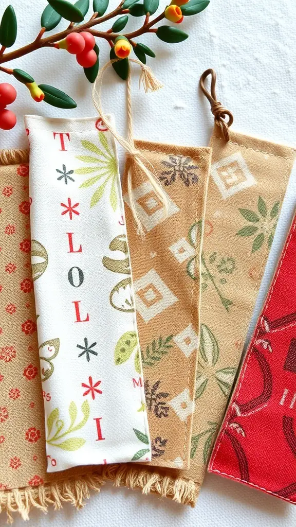 31+ Creative Bookmark Design Ideas You’ll Love 13 A collection of handmade fabric bookmarks in various patterns and colors.