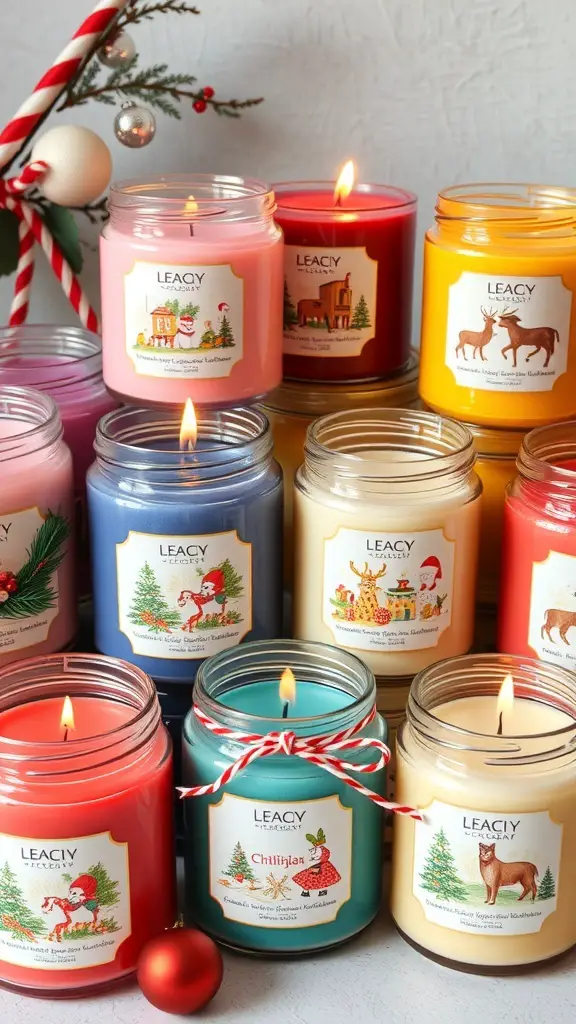 23 Affordable DIY Christmas Gifts for Everyone on Your List 9 Colorful assortment of handmade scented candles with festive designs