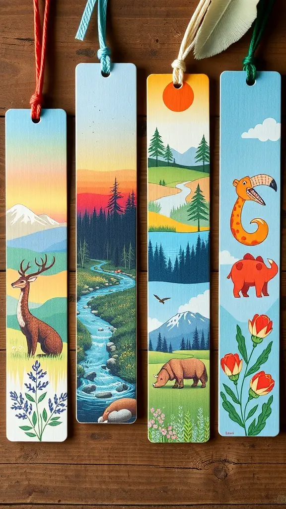 31+ Creative Bookmark Design Ideas You’ll Love 6 A serene nature scene with trees, mountains, and animals, perfect for nature-themed bookmarks.