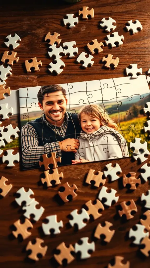 31 Thoughtful Birthday Gifts for Your Boyfriend: Unique Ideas He'll Love 10 A personalized puzzle featuring a photo of a man and a child, surrounded by puzzle pieces.