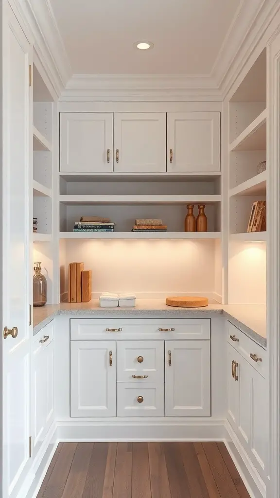 29+ Small Room Makeover Ideas to Maximize Space and Style 3 A small room featuring built-in white cabinetry with open shelves and closed storage.