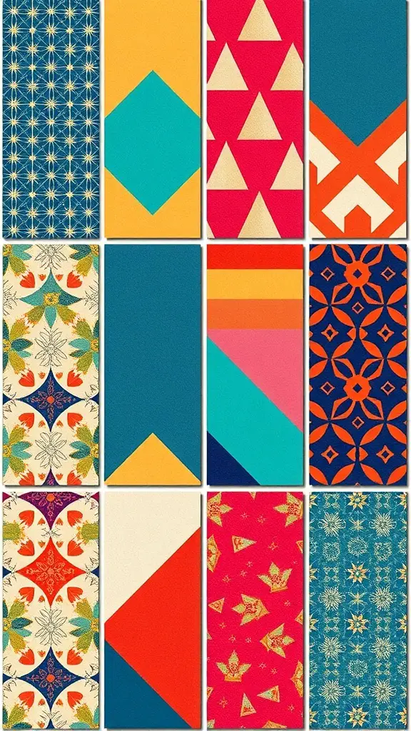31+ Creative Bookmark Design Ideas You’ll Love 9 A collection of colorful geometric pattern bookmarks featuring various designs.