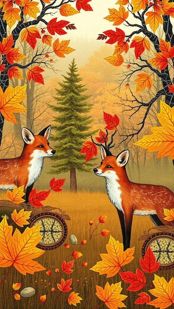 33+ Stunning Fall Embroidery Ideas to Try This Season 16 Autumn scene with foxes and colorful leaves