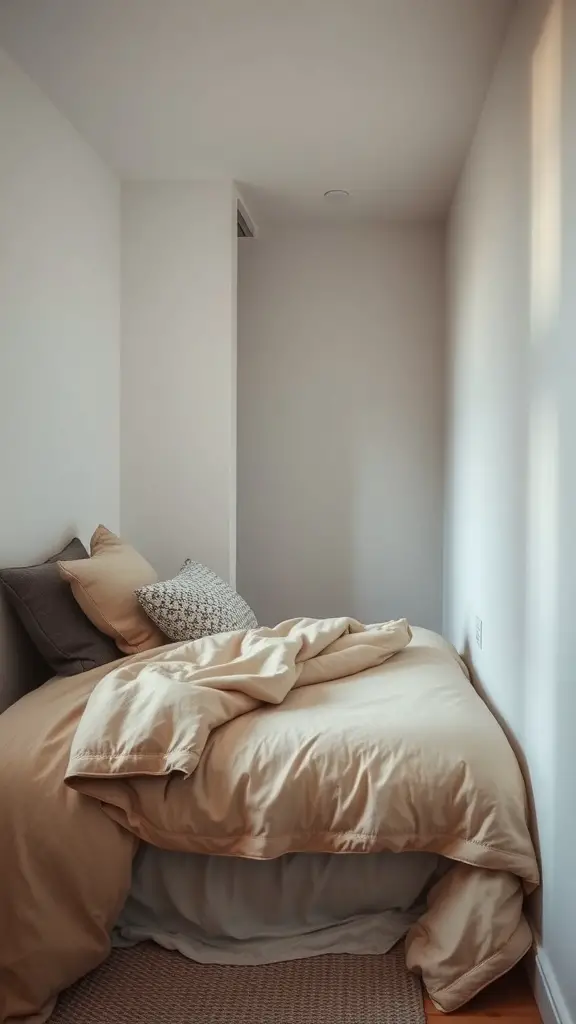27+ Creative Long and Narrow Bedroom Ideas for Maximizing Space 8 A cozy long and narrow bedroom with a bed layered in soft textiles.