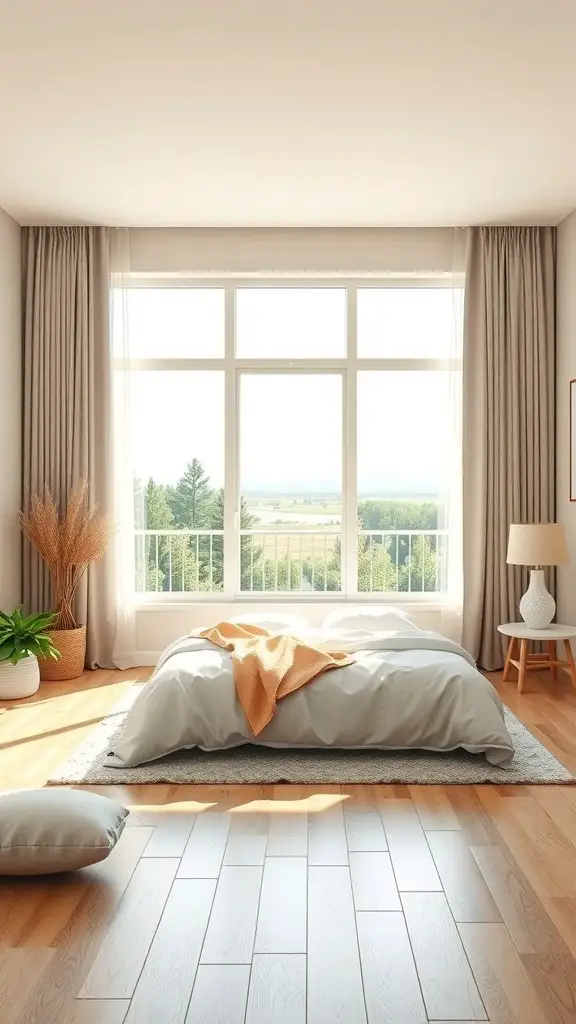 27+ Inspiring Spanish Mediterranean Bedroom Ideas for Your Home 3 A bright and airy Spanish Mediterranean bedroom with large windows, natural light, and minimalistic decor.