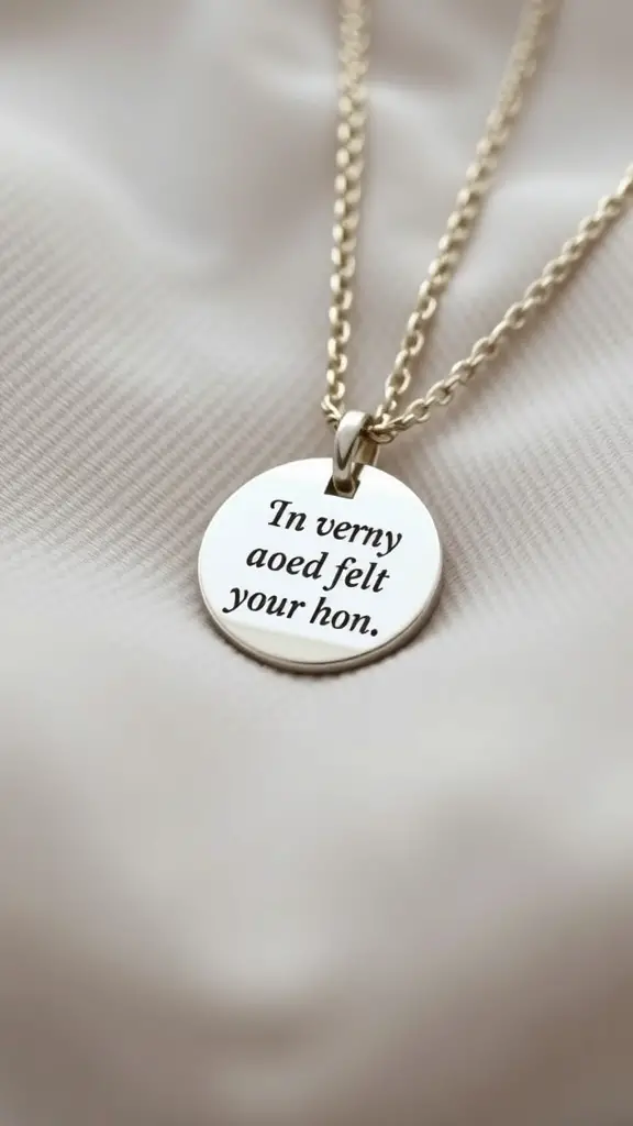 31+ Thoughtful Anniversary Gift Ideas for Every Couple 7 A close-up of a custom engraved pendant necklace with a heartfelt message.
