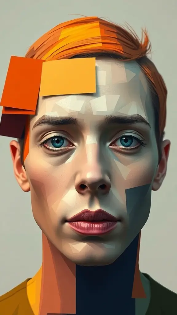 29+ Stunning Abstract Paintings You Need to See 15 An abstract portrait featuring a face with geometric shapes and vibrant colors.