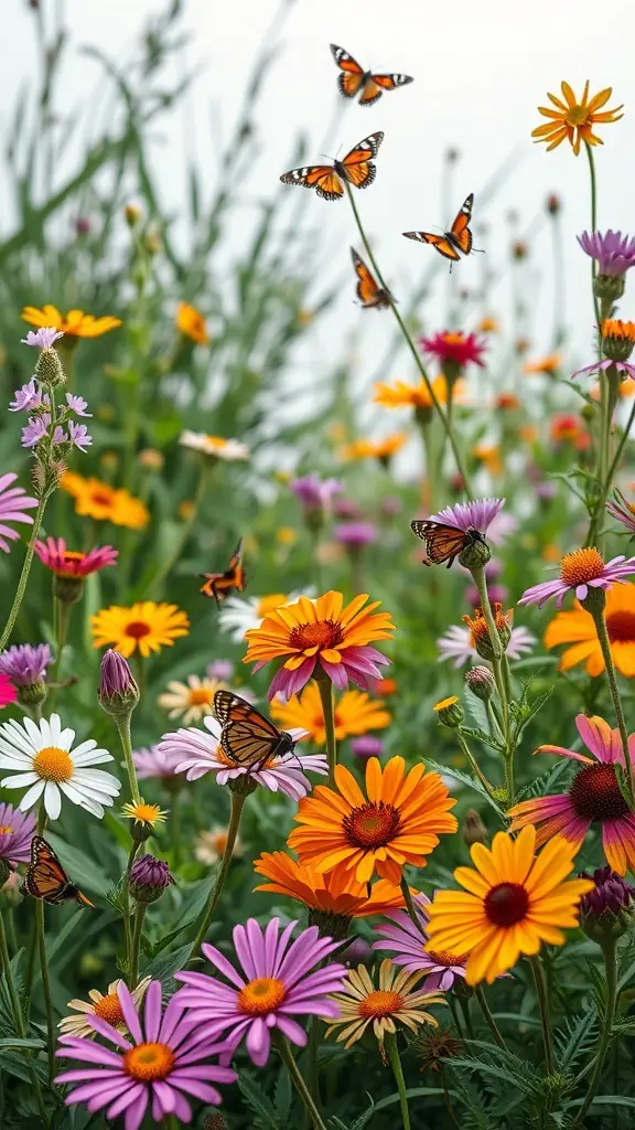 31+ Wild Garden Ideas to Transform Your Outdoor Space 8 A colorful wildflower garden with butterflies fluttering among the blooms.