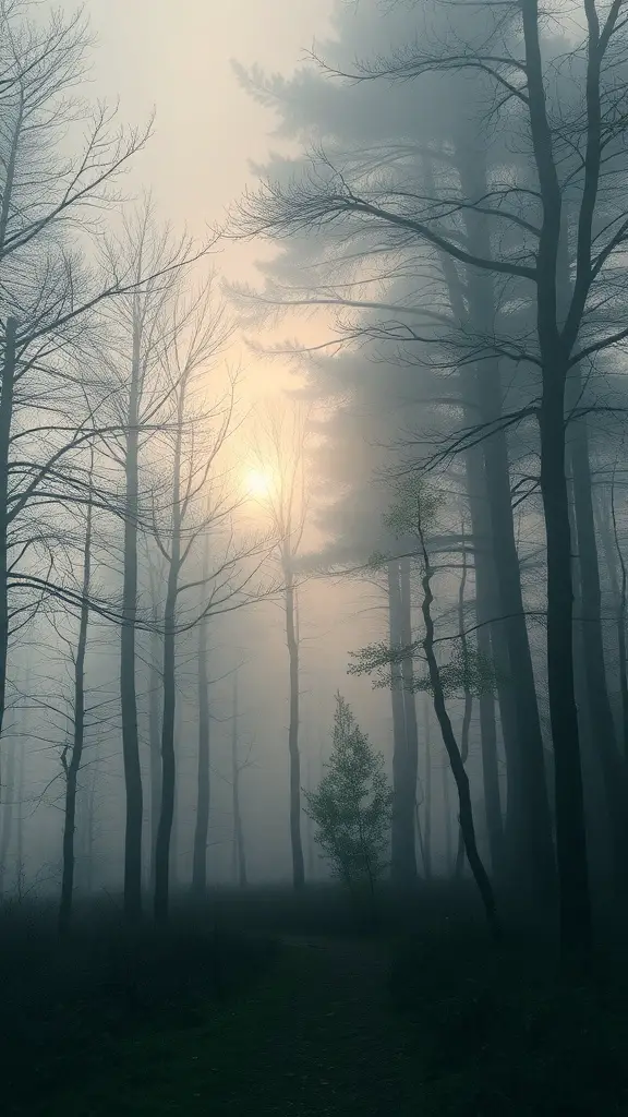 29+ Stunning Landscape Paintings You Need to See 15 Foggy morning landscape with trees and a path