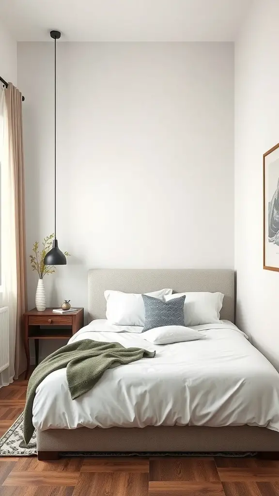 27+ Charming Small Master Room Ideas for Cozy Living 13 Cozy small master room with a bed, pendant light, and decorative elements