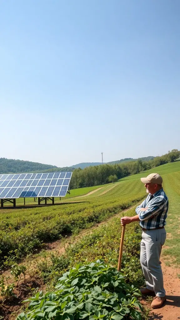 29+ Inspiring Tuscan Landscape Design Ideas You’ll Love 15 A farmer standing in a field with solar panels in the background