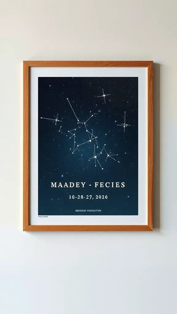 21+ Thoughtful Anniversary Gifts for Parents Celebrating 5 Framed customized star map showing constellations and a date.