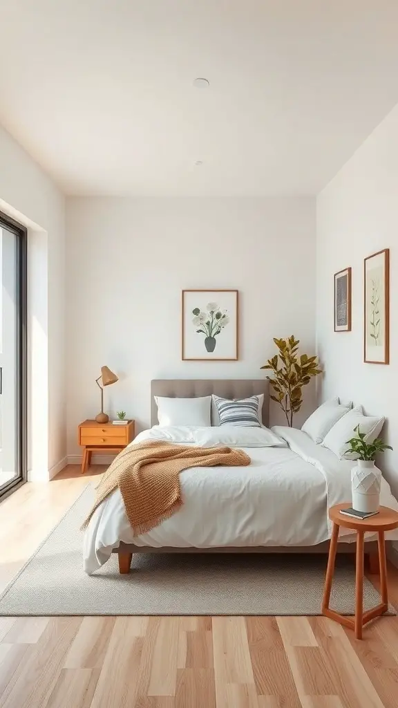 25+ Creative Tiny Guest Bedroom Ideas for a Cozy Space 13 A minimalist guest bedroom with a bed, bedside table, and natural decor.