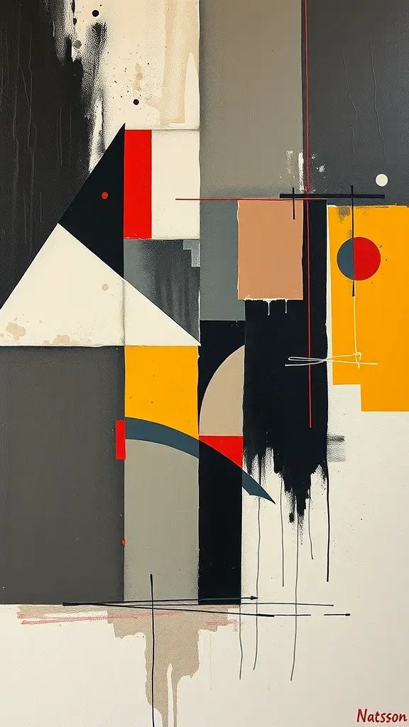 29+ Stunning Abstract Paintings You Need to See 7 An abstract painting featuring geometric shapes in various colors and arrangements.