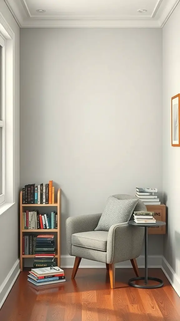 29+ Budget-Friendly Small Room Ideas to Maximize Space 12 Cozy reading nook with a chair, side table, and bookshelf in a small room